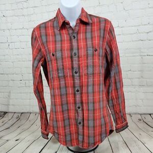 J. Crew 100% Cotton Double Brushed Flannel Red Plaid Slim Button Up Shirt Sz XS